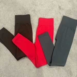 Women’s plus size leggings lot of 3 Red Brown and gray